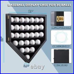 Baseball Display Case 30 Black Wood MLB Autograph Ball Holder Wall Mount Cabinet
