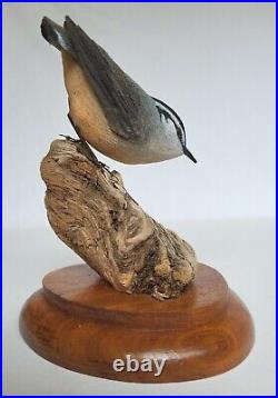 Beautiful Wood-carved BIRD Figurine Signed Crocker 85 In Framed Glass Display