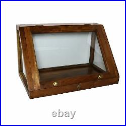 Benjara Wood and Glass Angled Display Case with Lock and Key, Brown