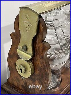 Betjemanns Tantalus Decanter Cut Glass Oak Wood Holder withMarked Brass Antique