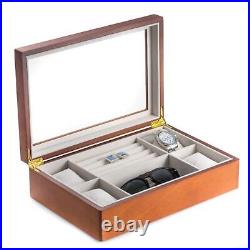 Bey Berk Cherry Black Wood Valet & Watch Box With Glass Top
