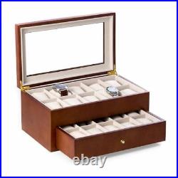 Bey Berk Cherry Wood 20 Watch Box With Glass Top & Drawer