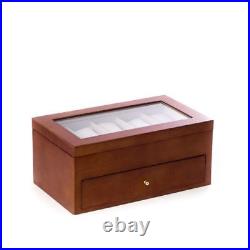 Bey Berk Cherry Wood 20 Watch Box With Glass Top & Drawer
