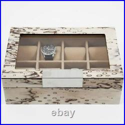 Bey-Berk High Gloss Exotic Ice Burl Wood 8 Watch Display Case Framed Glass