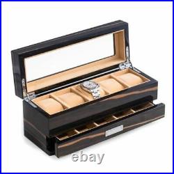 Bey Berk Lacquered Ebony Wood 5 Watch Box With Glass Top