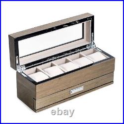 Bey Berk Lacquered Gray Wood 5 Watch Box With Glass Top