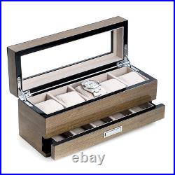 Bey-Berk Lacquered Gray Wood 5 Watch Box with Glass Top