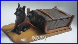 ° Black Forest wood Carved HUSKY SLED dog glass eyes Cigarette dispenser Office