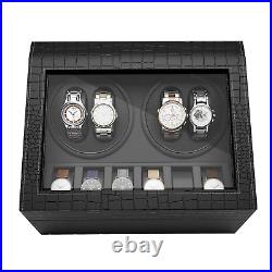 Black Leather Watch Winder Silent Display Case Movement For 4+ Wristwatch Glass