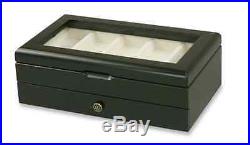 Black Wood Watch Box Display Case, Storage Holder Organizer 5 Section, Glass Top