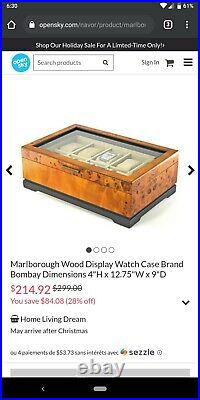 Bombay Marlborough Burl Wood & Glass 10-Watch Case