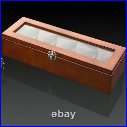 Box Watch Display Storage Wood Jewelry Case Organizer Glass Top 12 Slot Holder