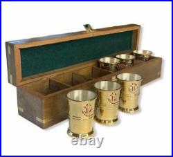 Bronze Marine Vodka Glasses 6 Pieces In A Wooden Case Made Of Natural Wood Used