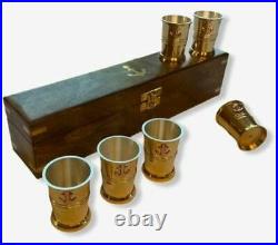 Bronze Marine Vodka Glasses 6 Pieces In A Wooden Case Made Of Natural Wood Used