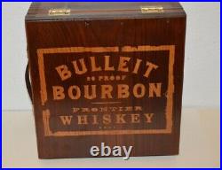 Bulleit Bourbon Frontier Whiskey Solid Wood Bottle & Shot Glass Case