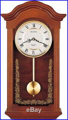 Bulova Pendulum Chime Wall Clock Wood Case Analog Home Decoration 22.5x12.25 in