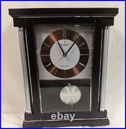 Bulova Thayer Chiming Pendulum Mantel Clock Wood Case Chrome Accents Tested