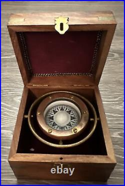 C. Plath Hamburg Germany Gimbaled Compass Brass Nautical Gyroscope In Wood Case