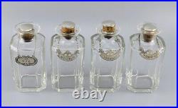 C1800 English Ship Decanter Chest Sterling Silver Liquor Labels 4 Decanters
