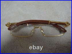 CARTIER Cartier Glasses Wood Frame C Decor Vintage Gold Case Boxed Men's