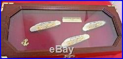 CASE 1985 XX GUNBOAT SET Limited Edition 3 Knives Mint in wood & glass display