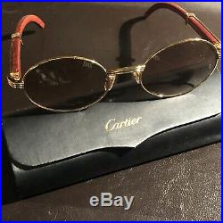 Cartier Gold & Wood SunGlasses Migos VTG W Booklet & Case 135B 55-22 wooden
