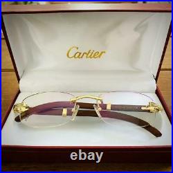 Cartier Wood Frame Glasses With Case Size Nan