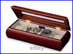 Cherry Watch Box Display Case, 5 Section Wood Storage Holder Organizer Glass Top