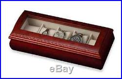 Cherry Watch Box Display Case, 5 Section Wood Storage Holder Organizer Glass Top