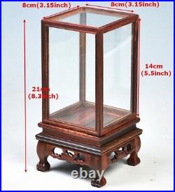 China wood Trim Base Display Cover Statue Antique Glass Case Decor stand art
