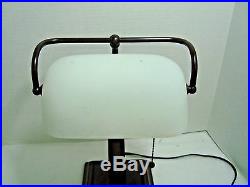 Classic Bankers Desk Student Desk Lamp White Cased Glass Shade Wood Base