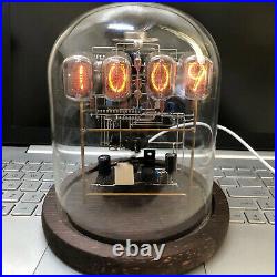 Classic Vintage IN-12 Nixie Tube Clock Round Glass Case Wood Base Fully Assamble