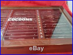 Cocoons sunglasses clip-ons lot of 42 all new, wood box glass display case