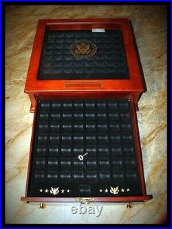 Coin Collection Wood Glass Display Case Locking Statehood Innovation Dollars