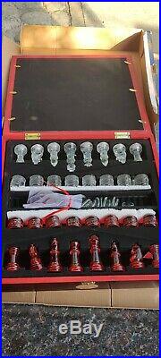 Collectable new in box IN-N-OUT Burger glass Chess set with wooded case