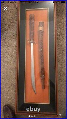 Collectible Sword & Wooden Sheath In Glass Case