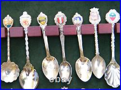 Collection Of 52 Miniature Spoons & Brent Wood Display Cabinet Case
