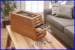 Collectors Cabinet Solid Wood Knives Coin Watches ELEGANT Display Case Glass Top