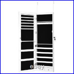 Costway Mirror Jewelry Cabinet White LED Light Wall Door Mounted Free Standing