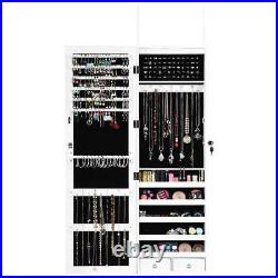 Costway Mirror Jewelry Cabinet White LED Light Wall Door Mounted Free Standing