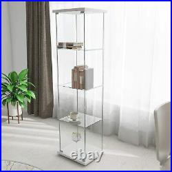 Curio Cabinet Glass Storage Collectibles Display 4 Shelf Case Wood Furniture US