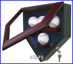 Custom Wood UV Glass 4 Four Baseball Homeplate Shaped Baseball Display Case