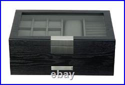 DecoreBay Modern Black wood Cufflink Case Ring and Jewelry Box