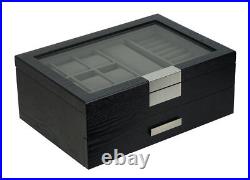 DecoreBay Modern Black wood Cufflink Case Ring and Jewelry Box