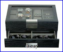 Decorebay Executive Hand Made Wood and Glass Cufflink Case & Ring Storage