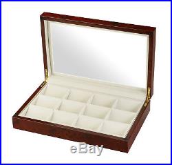 Diplomat 12 Pocket Watch Case Burl Wood Glass Top Storage Display 31-51014