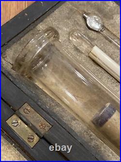 Early Antique Glass Hydrometer Set In Beautiful Original Wood Case