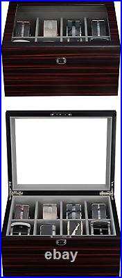 Ebony Wood Display Case for 8 Belts and Accessories Storage Organizer Box