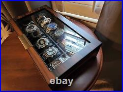 Elegant Men Watch Box Display Case Wood Luxury Organizer 12 Slot PU Leather Gift