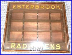 Esterbrook Radio Pen Nib Case Wooden with glass hinged cover 12 compartments